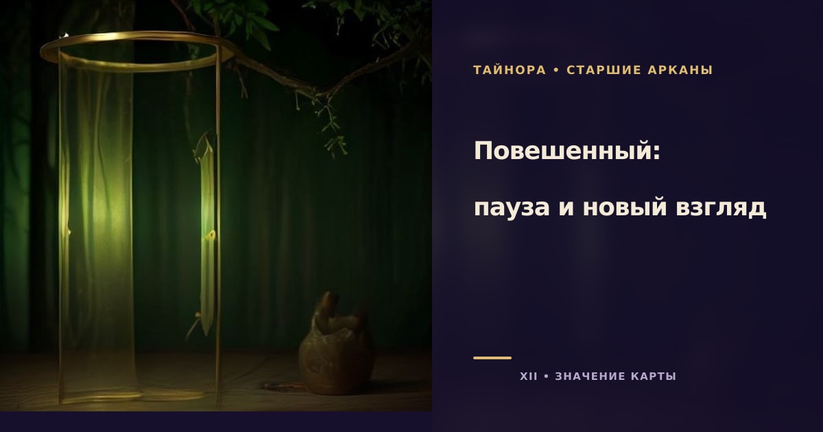 Карта Таро рубашкой вверх с живым деревянным столбом, зелеными побегами и мягким золотым сиянием