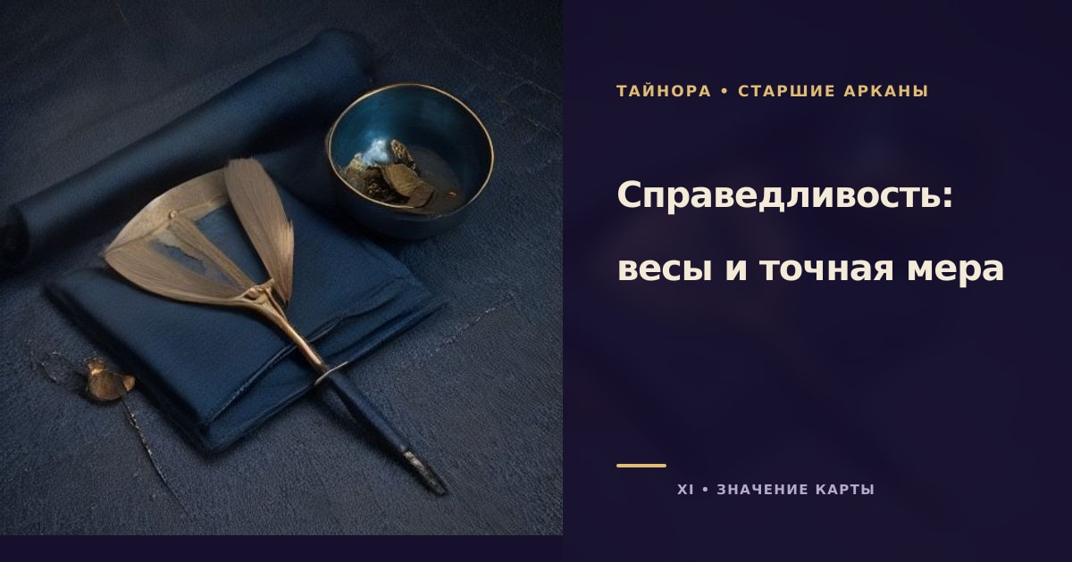 Карта Таро рубашкой вверх с золотыми весами и мечом на тёмно-синем сукне