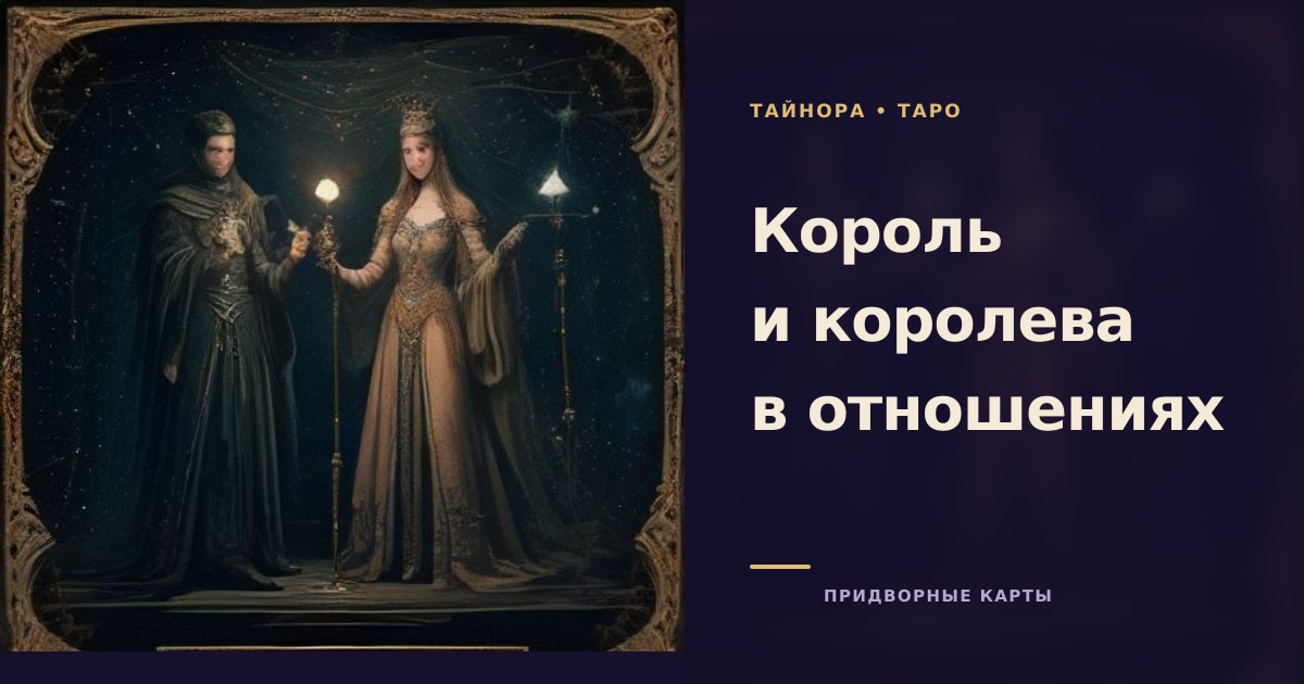 Две придворные карты Таро — король и королева — на тёмной ткани со звёздами