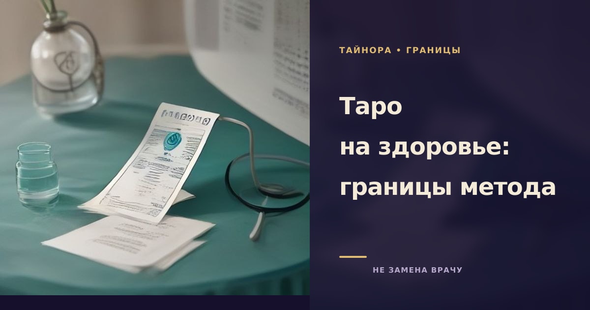 Карта Таро на столе рядом со стетоскопом и стаканом воды, приглушённый свет